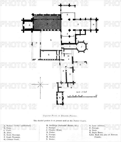 'Ground Plan of Bolton Priory', 1897. Artist: Alexander Francis Lydon.