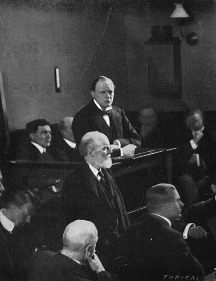 'Churchill giving evidence regarding the Sidney Street incident', 1911, (1945). Artist: Unknown.