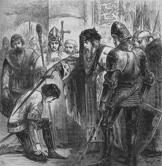 'Edward III. Knighting the Black Prince', 1384, (c1880). Artist: Unknown.