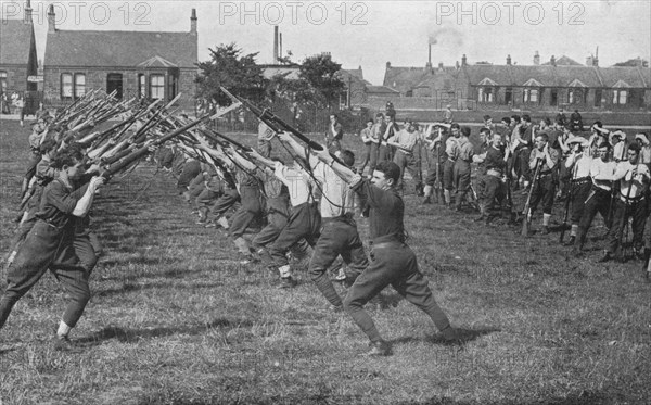 'Recruits learning the use of the bayonet', 1915. Artist: Unknown.