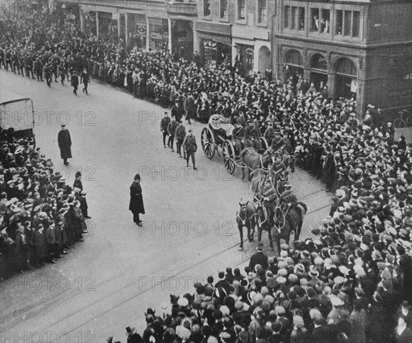 'Funeral procession, with full military honours, of the captain of the Blucher', 1915.  Artist: Unknown.