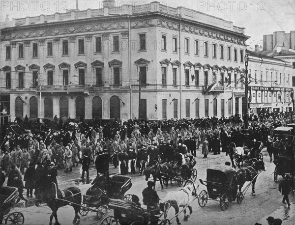 'German and Austrian prisoners being marched through the streets of Petrograd', 1915. Artist: Unknown.