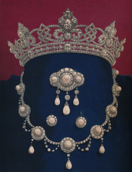 'Parure of Diamonds and Pearls - The Gift of HRH The Prince of Wales', 1863.  Creator: Robert Dudley.