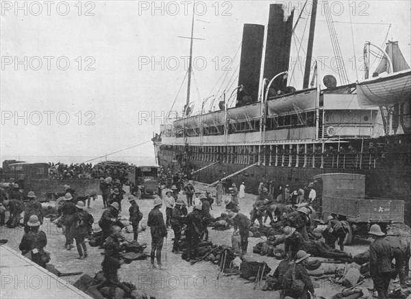 'The Dardanelles Expeditionary Force sets out: A transport loading up at Alexandria', 1915. Artist: Unknown.