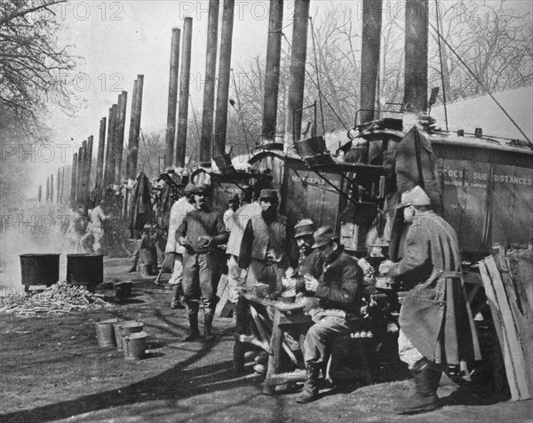 'Behind French lines, Field kitchens attached to the French army', 1915. Artist: Unknown.