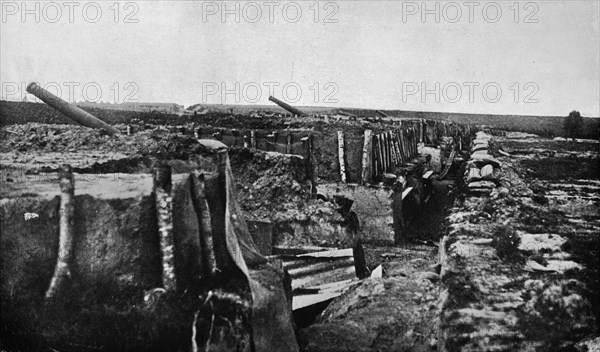 'Abandoned British trenches and guns at Maubeuge', 1914. Artist: Unknown.