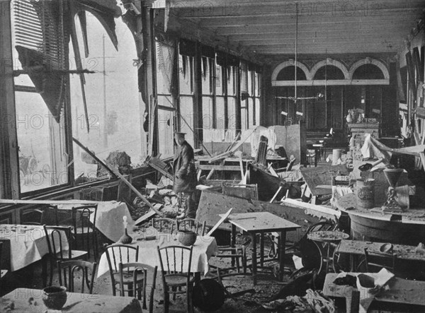 'The interior of the Grand Hotel, showing the damage done by the bombardment', 1914. Artist: Unknown.