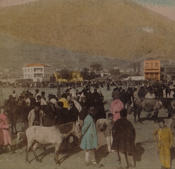 'The Larisa, or ancient Citadel (950 ft. high) W. from Market Place, Argos, Greece', 1903. Artists: Elmer Underwood, Bert Elias Underwood.