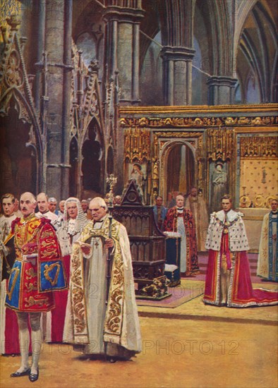 ''The Recognition: The King Stands Before the Assembly, presented by the Archbishop', 1937. Artist: Unknown.