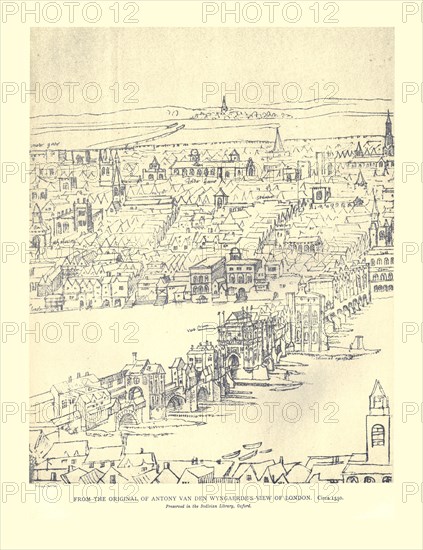 Van Den Wyngaerde's View of London, c1550, (1886). Artist: Anthonis van den Wyngaerde.