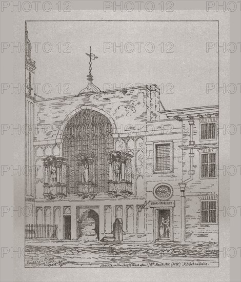 Exterior view of the Guildhall Chapel, 1815, (1886). Artist: Unknown.