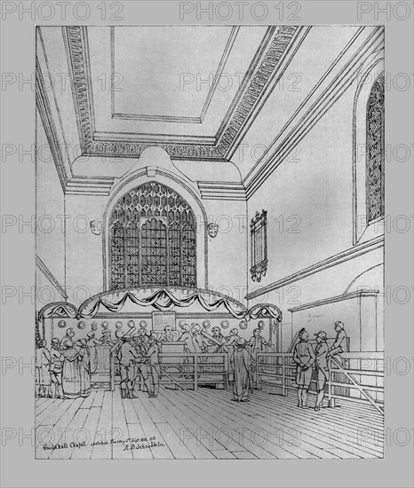 Interior view of the Guildhall Chapel, 1815, (1886). Artist: Unknown.