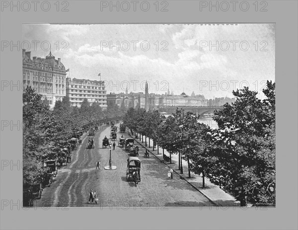 The Thames Embankment, from Charing Cross Station, London, c1900. Artist: York & Son.