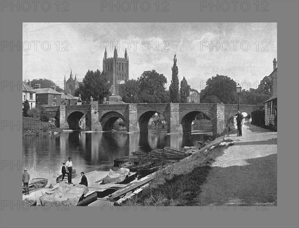 Hereford Cathedral and Wye Bridge, c1900. Artist: J Thirwall.