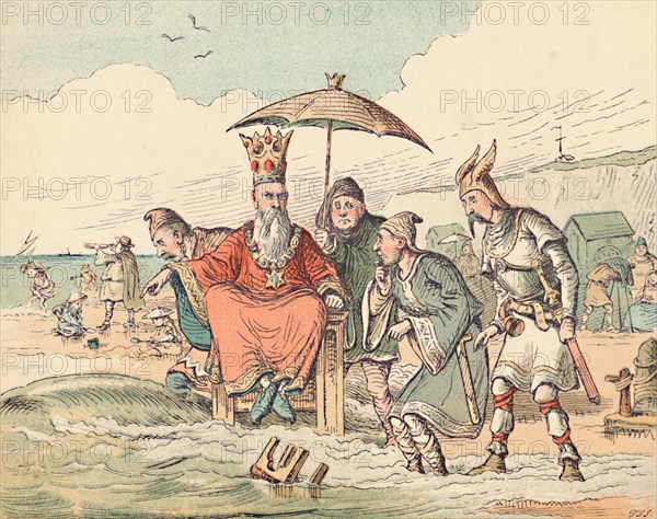 'Canute and his Courtiers', c1884. Artist: Thomas Strong Seccombe.