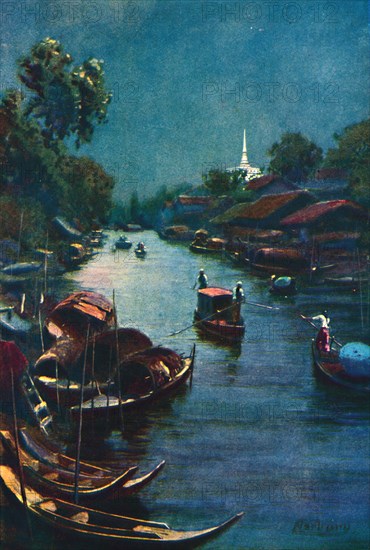 'A Typical Canal Scene, Bangkok', 1913. Artist: Edwin Norbury.