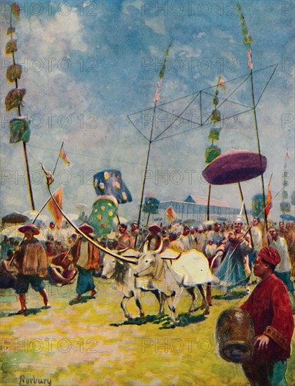 'Siamese Farmers Celebrating the Annual Rice Ploughing Festival', 1913. Artist: Edwin Norbury.