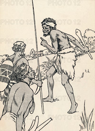 Aboriginal men approaching a settlers farm, 1912. Artist: Charles Robinson.