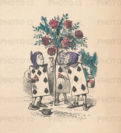 'The Playing cards painting the Rose Bushes', 1889. Artist: John Tenniel.