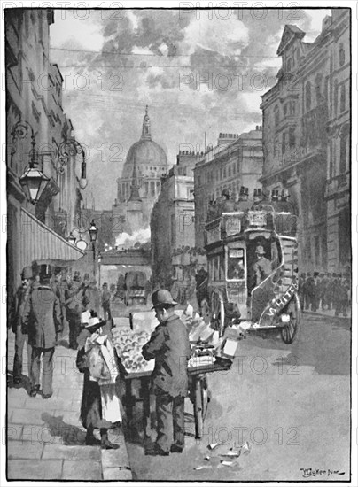 'Fleet Street, Showing St. Paul's', 1891. Artist: William Luker.