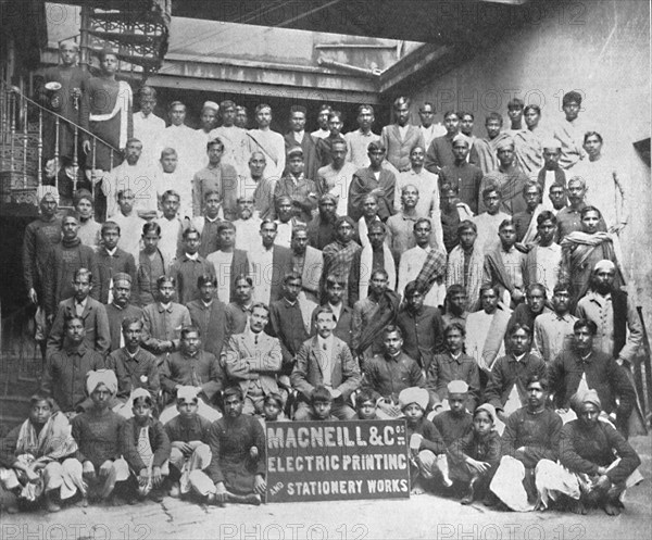 'Staff of Macneill & Co.'s Printing and Stationery Works, Calcutta', 1917. Artist: Unknown.