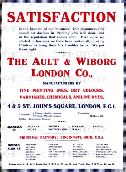 'The Ault & Wiborg London Co. Advert - Satisfaction', 1919. Artist: Ault & Wiborg.