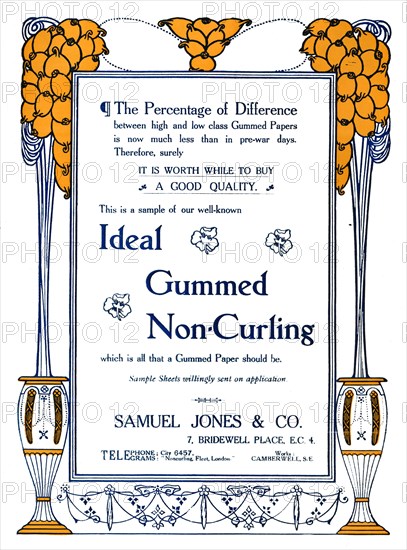 'Samuel Jones & Co. - Ideal Gummed Non-Curling Advert', 1919. Artist: Samuel Jones.