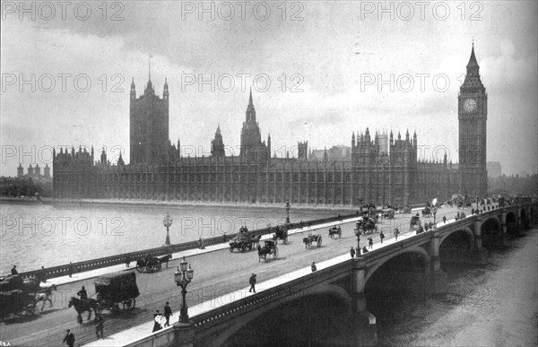 'Houses of Parliament and Westminster Bridge', 1919. Artist: Garratt & Atkinson.