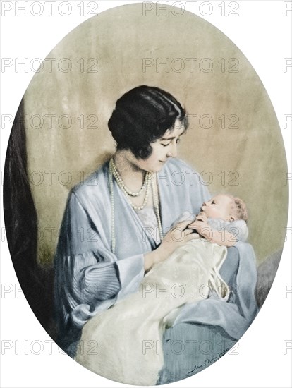 Queen Elizabeth with Princess Elizabeth in 1926, (1937).  Artist: John Saint-Helier Lander.