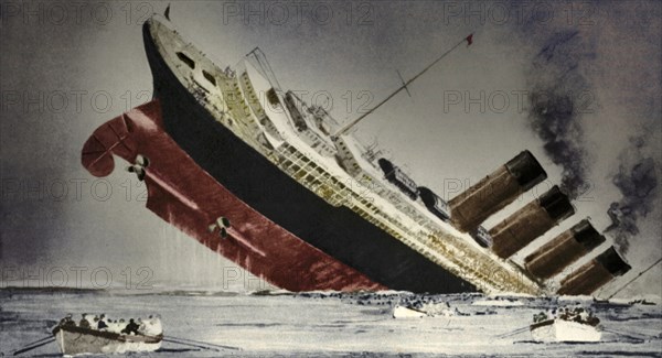 The sinking of the 'Lusitania', 7 May 1915. Artist: Unknown.