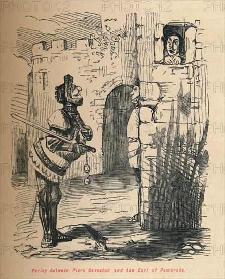 'Parley between Piers Gaveston and the Earl of Pembroke.', c1860, (c1860). Artist: John Leech.