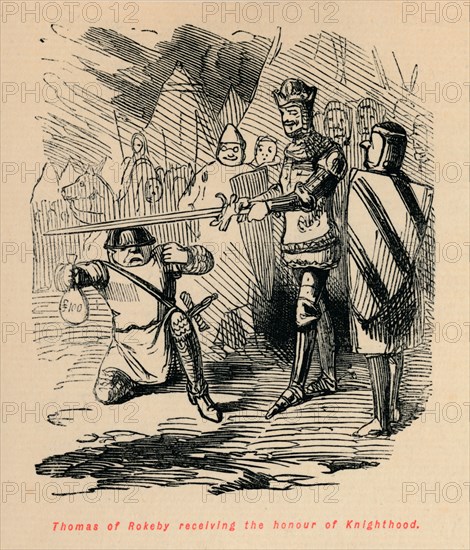 'Thomas of Rokeby receiving the honour of Knighthood', c1860, (c1860). Artist: John Leech.