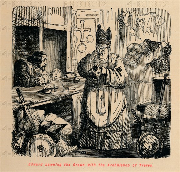 'Edward pawning the Crown with the Archbishop of Treves', c1860, (c1860). Artist: John Leech.