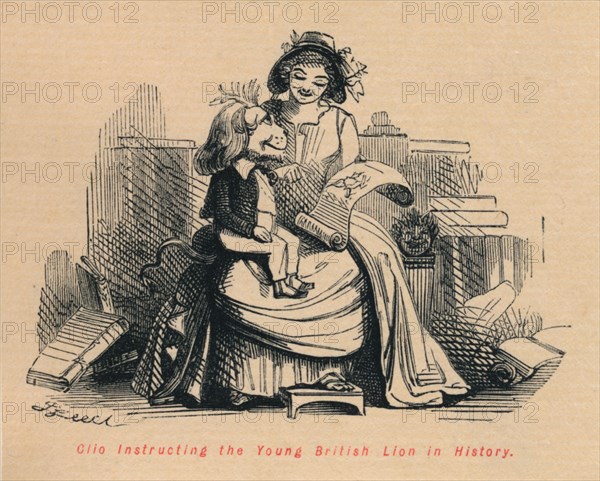 'Clio instructing the Young British Lion in History', c1860, (c1860). Artist: John Leech.