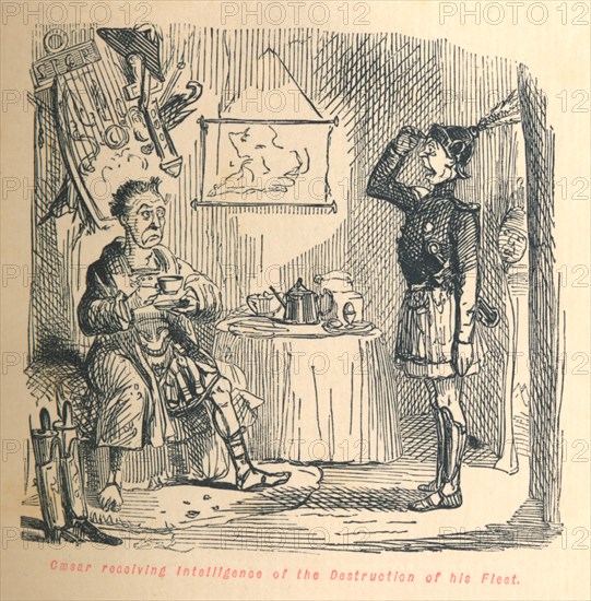 'Caesar receiving intelligence of the Destruction of his Fleet', c1860, (c1860). Artist: John Leech.