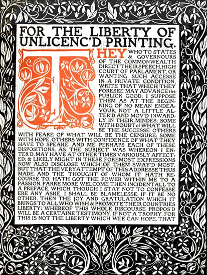 'Eragny Press: Opening Page of the Areopagitica, c.1895-1914.  Artist: Lucien Pissaro.