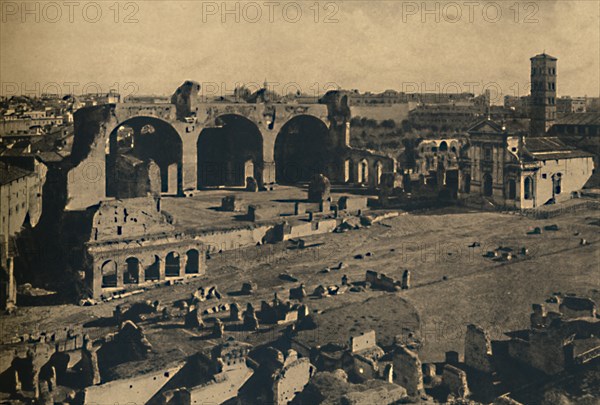 'Roma - Roman Forum - Basilica of Maxentius and Church of S. Francesca Romana', 1910. Artist: Unknown.