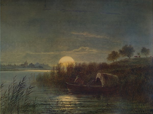 'River Scene by Moonlight, with Boat', 1879, (1935). Artist: Arthur Gilbert.