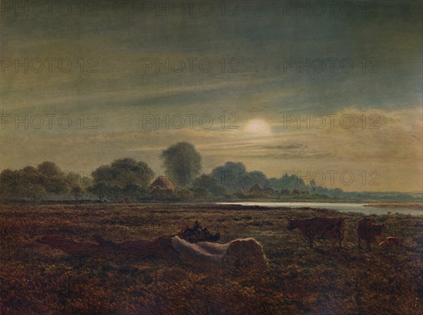 'River Scene by Moonlight, with Cattle', 1879, (1935). Artist: Arthur Gilbert.