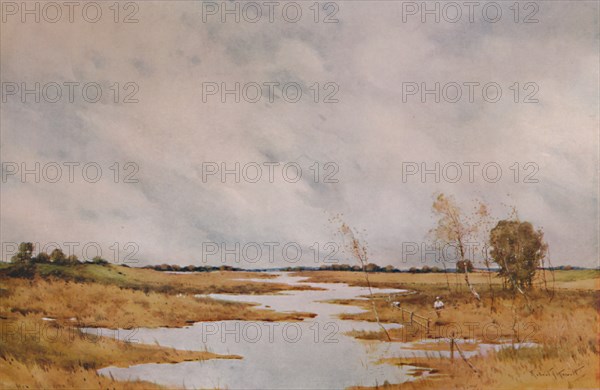 'Repairing the Fence, Suffolk Marshes', 20th century, (1935). Artist: Robert J Hewitt.