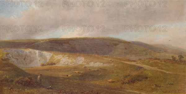 'A Chalk Pit on the Downs, near Eastbourne', 1871, (1935). Artist: Henry George Hine.
