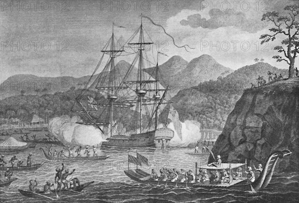 'Otaheite Surrendered to Captain Wallis', 1773, (1904). Artist: Unknown.