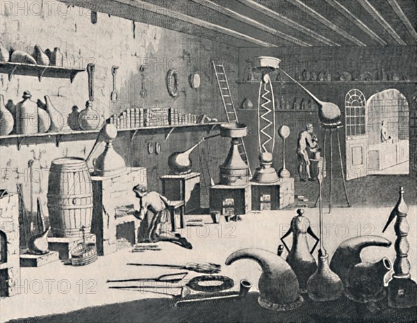 'A Chemical Laboratory in 1747', 1747, (1904). Artist: Unknown.