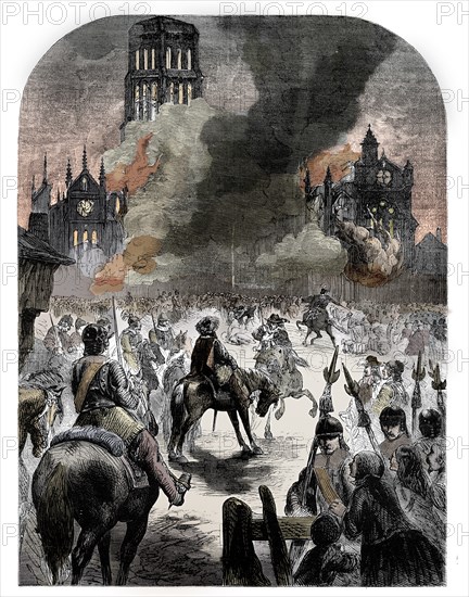 The burning of St Paul's Cathedral during the Great Fire of London, c1902. Artist: Unknown.