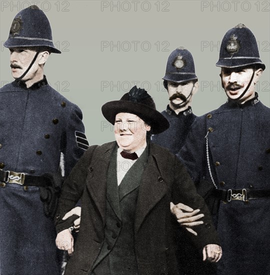 Mrs Flora Drummond, arrested in Hyde Park, London, 1914, (1935).  Artist: Unknown.