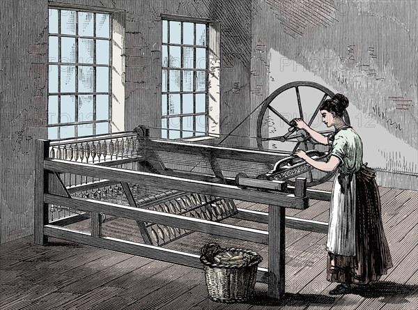 Woman using a Spinning Jenny, c1880. Artist: Unknown.