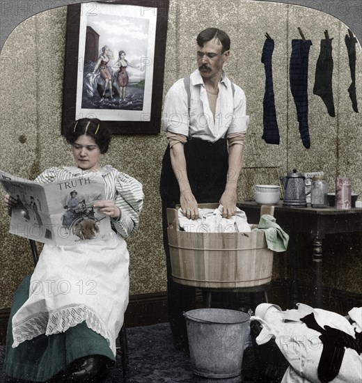 'The New Woman, Wash Day'. Artist: American Stereoscopic Company.