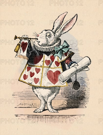 'A Rabbit as court official blowing a trumpet for an announcement', 1889. Artist: John Tenniel.