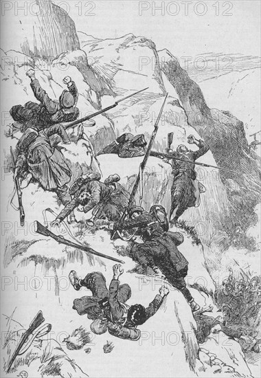 The Routed Spaniards Clambered Up The Rugged Sides 1902. Artist: GB.