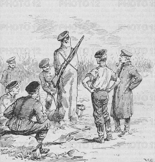 'The German Soldiers Making Sentries Out of Clay', 1902. Artist: Evelyn Stuart Hardy.